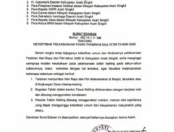 Bupati Aceh Singkil Terbitkan Surat Edaran, Takbiran 2026 Wajib Tertib Tanpa Kendaraan dan Petasan