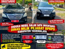 Dugaan Perubahan Pelat Mobil Inventaris Sekban BPKPD Kabupaten Tasikmalaya Dipertanyakan